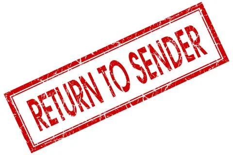 Return to sender red square stamp isolated on white background Stock Illustration