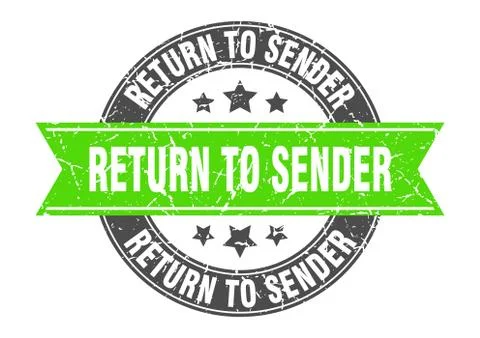 Return to sender round stamp with green ribbon. return to sender Illustrazione stock