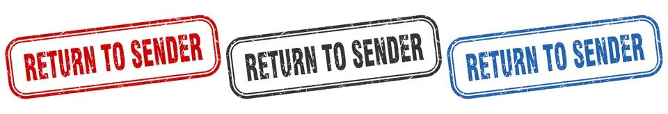 Return to sender square isolated sign set. return to sender stamp Stock Illustration