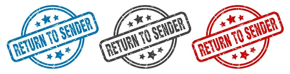 Return to sender stamp. return to sender round isolated sign. return to sende Stock-Illustration