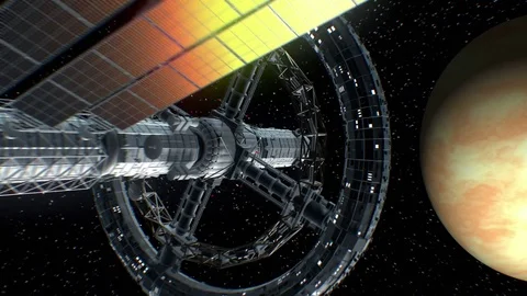 Return from Venus. Great spaceship returns from a big space journey, 3d. Stock Footage 85038828