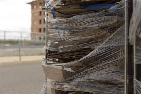 Returned boxes prepared for customer pickup outside retail entrance Stock Photos