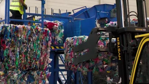 Returned PET Bottles at Deposit Return Sorting Center Video stock 343732724