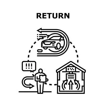 Returning car, package, and money return concept Stock Illustration