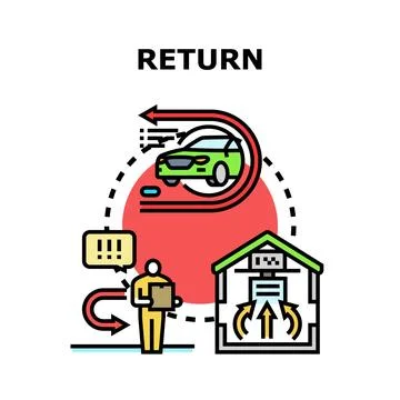 Returning car, package, and money return concept Stock Illustration