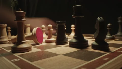 Returning chess pieces to start position after the checkmate, hyperlapse video Stock Footage 151415113
