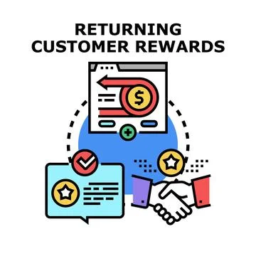 Returning customer rewards program for loyalty and business retention Illustrazione stock
