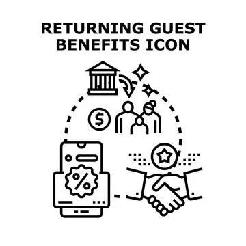 Returning guest benefits program loyalty icon concept Stock Illustration