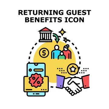 Returning guest benefits program loyalty icon concept Stock Illustration