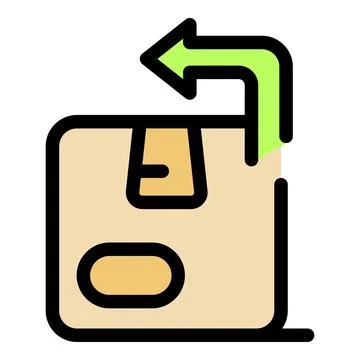 Returning parcel with green arrow pointing left on cardboard box Illustrazione stock