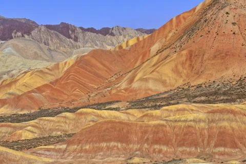Returning Sail Sunset and Sleeping Beauty landforms-sightseeing road. Zhangye-CN Stock Photos