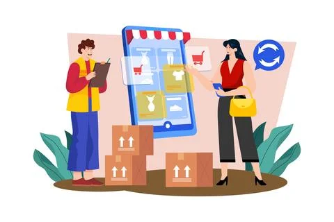 Returns and exchanges specialist assisting customers with returns and excha.. Stock Illustration