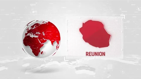 Reunion 4K Tech Map Beside Globe On White Background Stock Footage 338240859