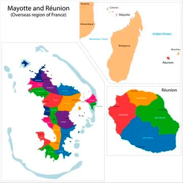 Reunion and Mayotte map Stock Illustration