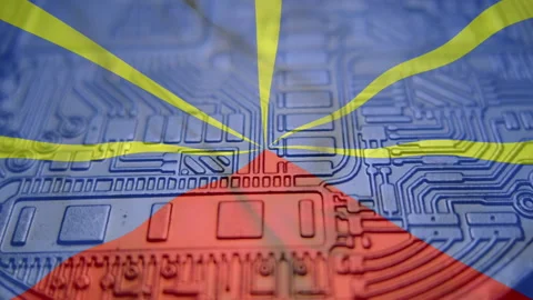 Reunion flag with Bitcoin Cryptocurrency Stock Footage 166794894