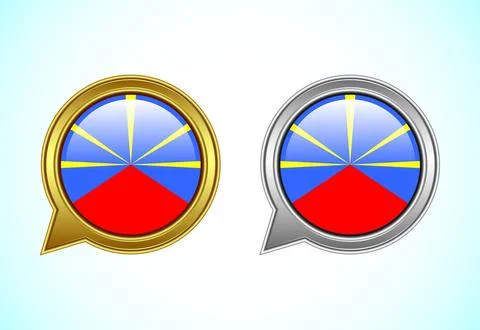 Reunion flag speech bubble. Speaking flag icon in gold and silver color Stock Illustration