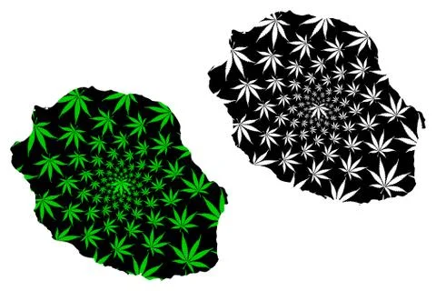 Reunion - map is designed cannabis leaf Stock Illustration