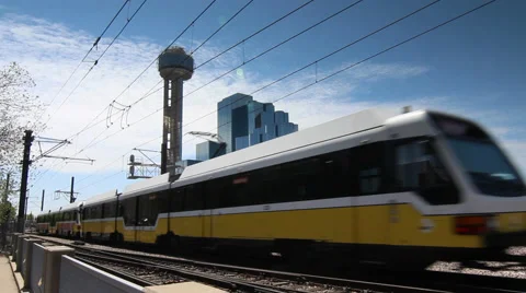 Reunion Tower and Dart train passing Video stock 48862202