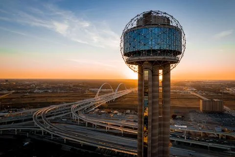 Reunion Tower at Sunset Stock Photos