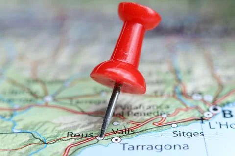 Reus, Spain pin on map Stock Photos