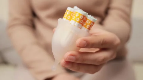 Reusable and eco-friendly option. Recyclable and reusable feminine care. Stock Footage 257056528