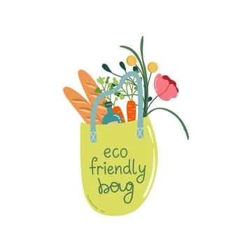 Reusable bag with purchases Illustrazione stock