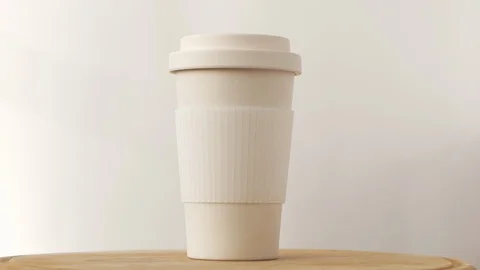 Reusable bamboo coffee cup rotating Stock-Footage 115366480