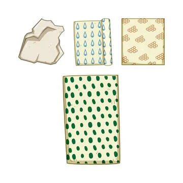 Reusable beeswax food wrap in different patterns Stock Illustration