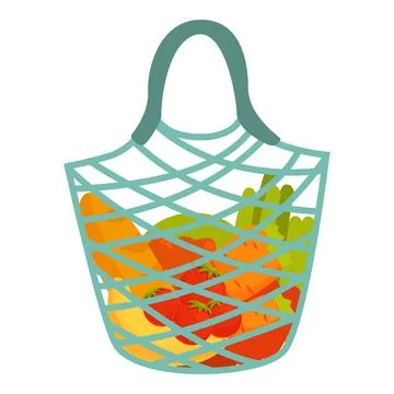 Reusable blue string shopping bag full of groceries Illustrazione stock