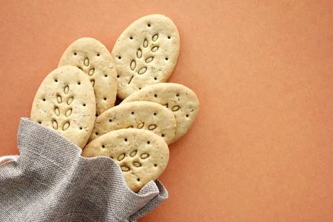 Reusable canvas bag and multigrain biscuits. Care for the environment Stock Photos