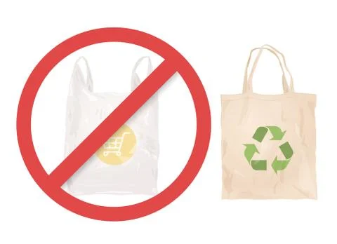 Reusable cloth bag instead of plastic bag Stock Illustration