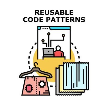 Reusable code patterns concept with programmer and elements 库存插图