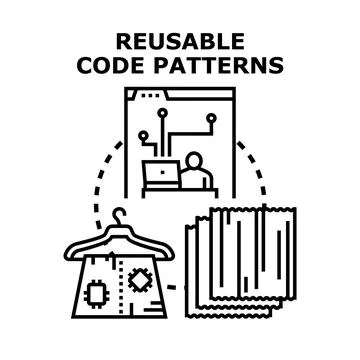 Reusable code patterns concept with programmer and elements Stockillustratie