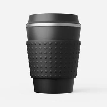 Reusable coffee cup in black on a plain background. 3d render. Stock Illustration