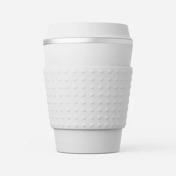 Reusable coffee cup in white on a plain background. 3d render. Stock Illustration