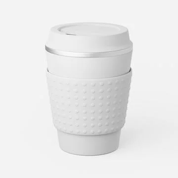 Reusable coffee cup in white on a plain background. 3d render. Stock Illustration
