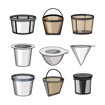 Reusable coffee filter set cartoon vector illustration Stock Illustration