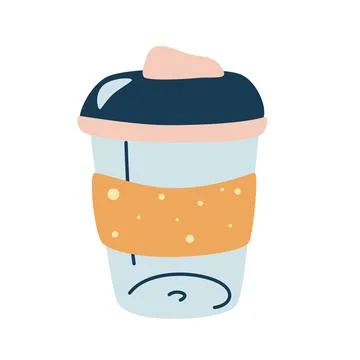 Reusable coffee mug. Coffee to go. Cute hand drawn Thermos for take away coff Stock Illustration