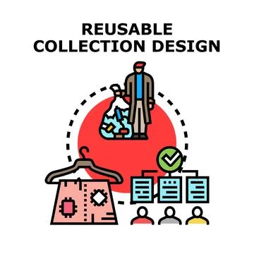 Reusable collection design promoting circular economy and recycle Stock Illustration