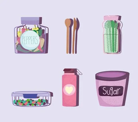 Reusable containers and cutlery Stock Illustration