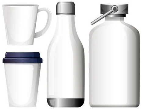 Reusable Drinkware and Bottles Vector Set on White Background Stock Illustration