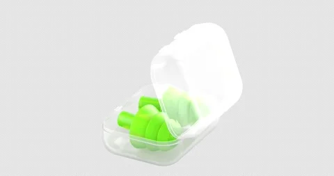 Reusable earplugs in open case rotation animation seamlessly loopable. 3D r.. Stock Footage 339372612