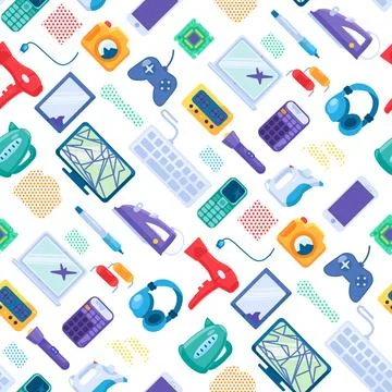 Reusable Electronic Devices Seamless Pattern 스톡 일러스트