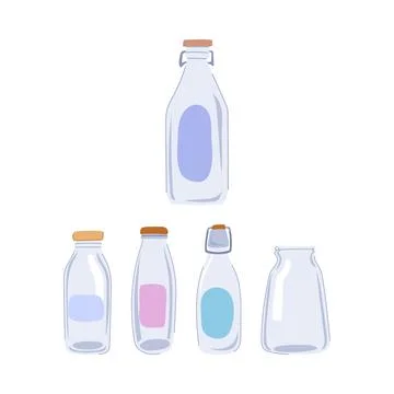 Reusable empty glass bottles for beverages and milk Stock Illustration