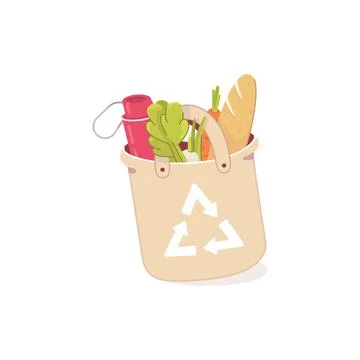 Reusable grocery bag. Zero waste shopping bag. Cartoon illustration on white Stock Illustration