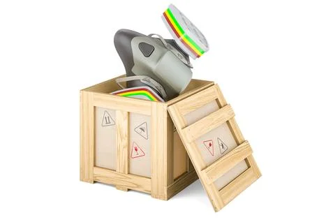 Reusable Half Face Cover inside wooden box, delivery concept. 3D rendering Illustration