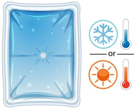 Reusable Hot and Cold Gel Pack with Temperature Icons Illustrazione stock