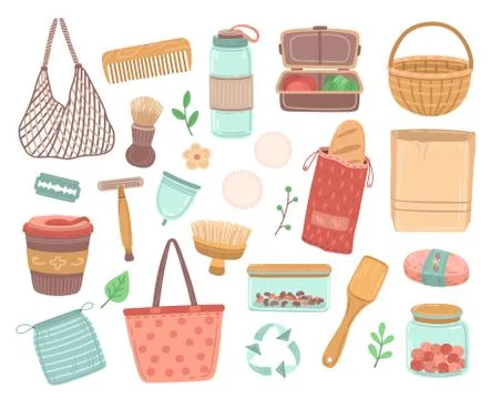 Reusable items. Zero waste, eco friendly recycle element. Isolated ecology Stock Illustration