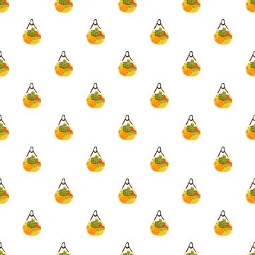 Reusable mesh grocery bag pattern with produce Stock Illustration