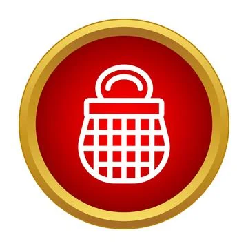 Reusable mesh shopping bag icon on red background Stock Illustration